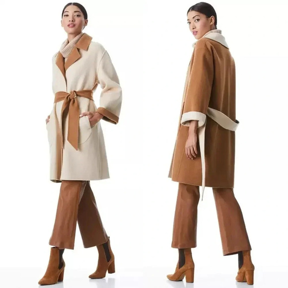 Alice and Olivia Tomiko Reversible Belted Coat Camel / Almond Size M/L - Picture 1 of 11